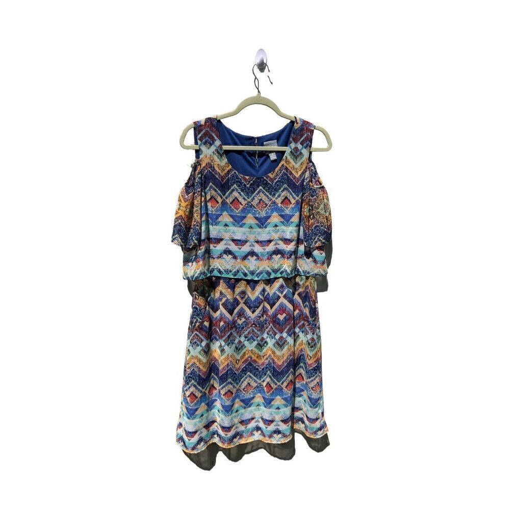 Rabbit Rabbit Rabbit Size 10 Cold Shoulder Aztec/Southwestern Print Dress - Picture 2 of 4